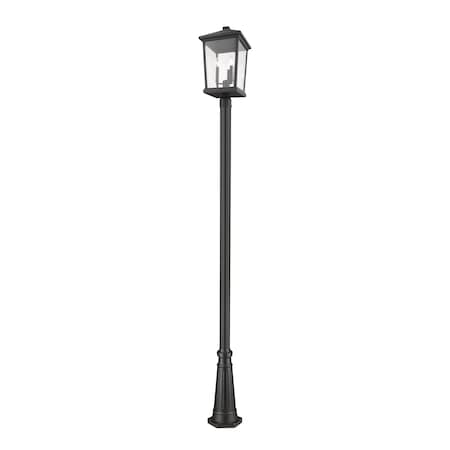 Beacon 3 Light Outdoor Post Mounted Fixture, Black & Clear Beveled
